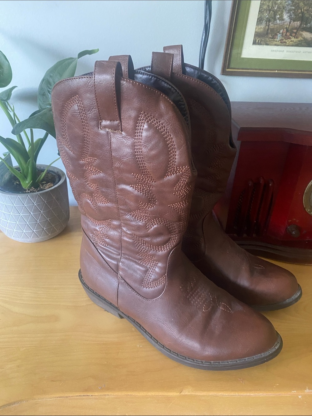 Brown Women's Western Leather Cowboy Boots